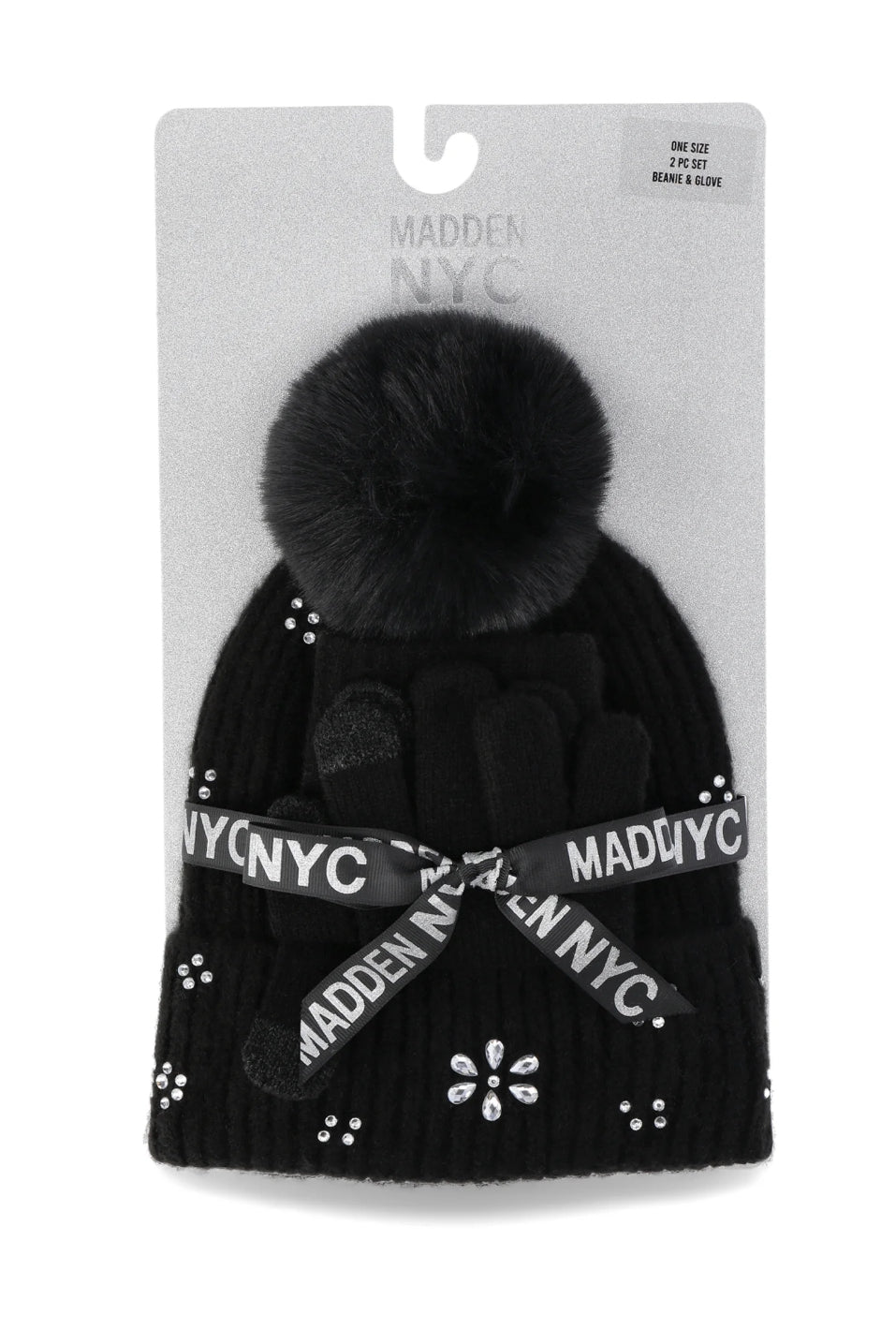 Madden NYC Women's Beanie and Winter Glove 2-Piece Set, Black