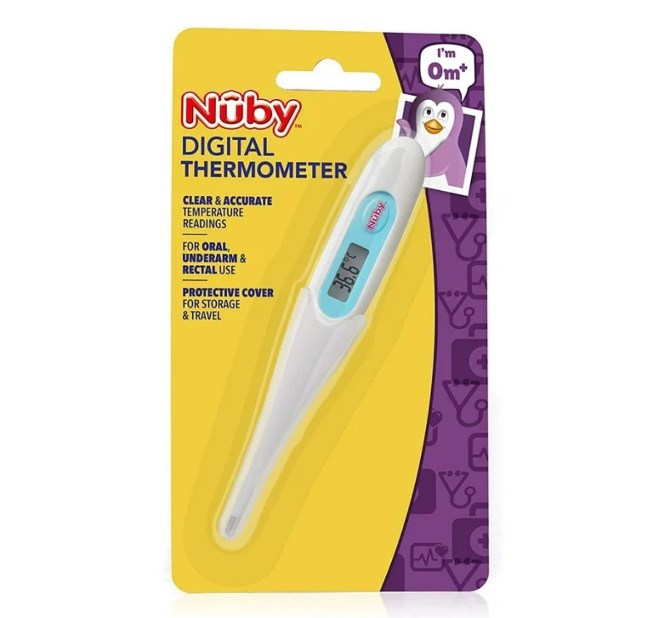 Nuby Digital Thermometer - Accurate Oral, Underarm & Rectal Use Thermometer with Hygienic Cover