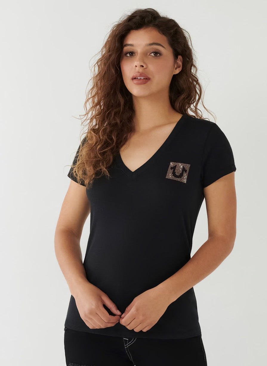 TRUE RELIGION CRYSTAL V NECK TEE