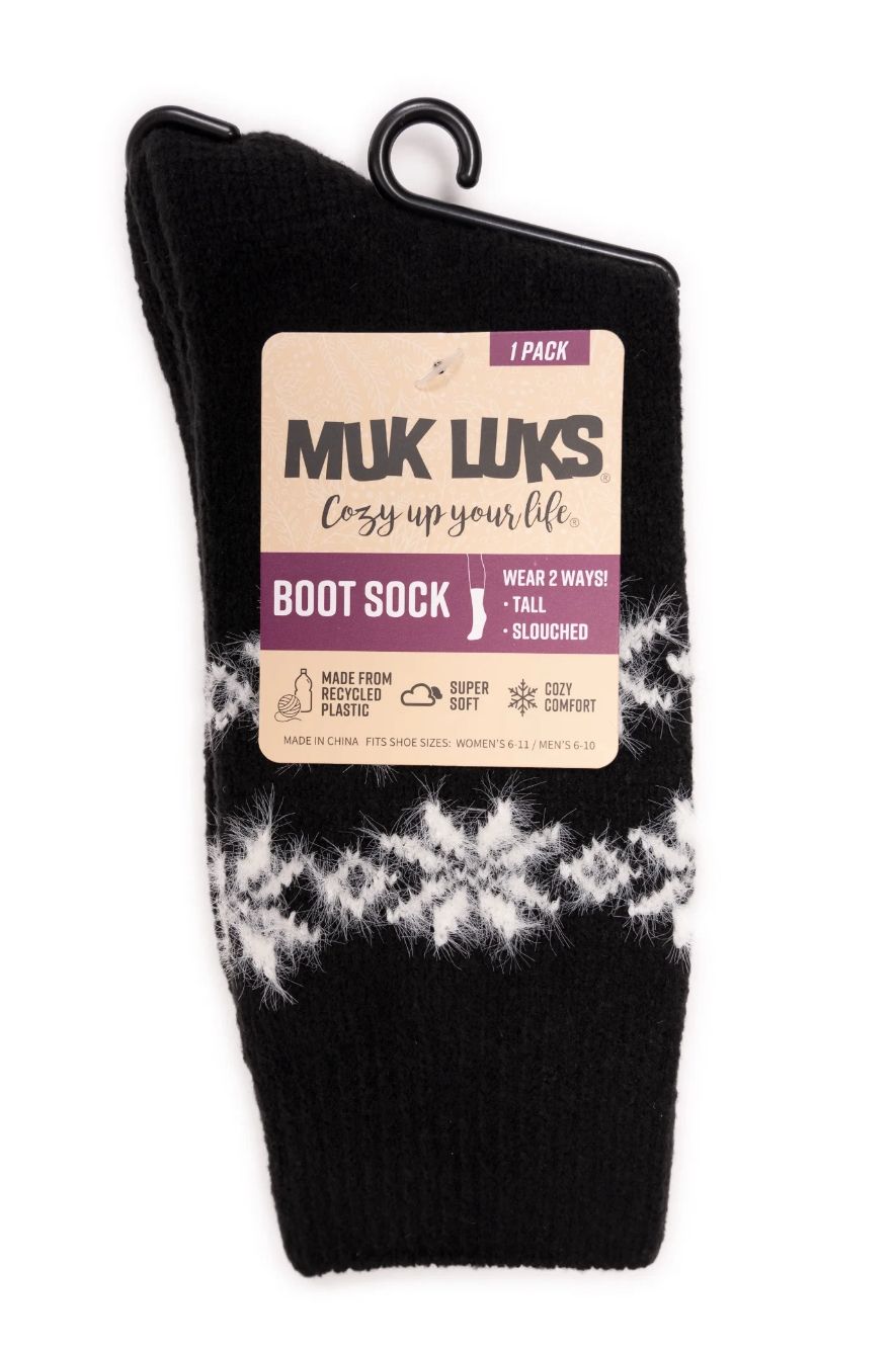 MUK LUKS Women's Microfiber Crew Boot Sock, 1-Pack, Size 6-11