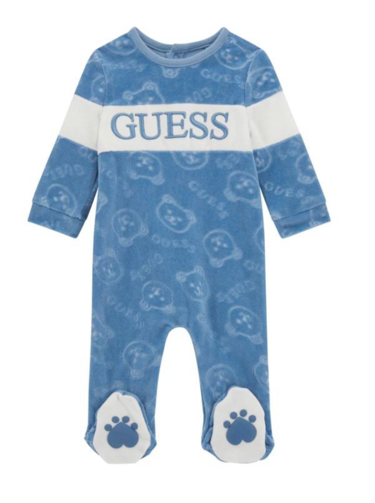 GUESS Unisex Baby Footed Chenille One Piece With Embossed Embroidered Logo