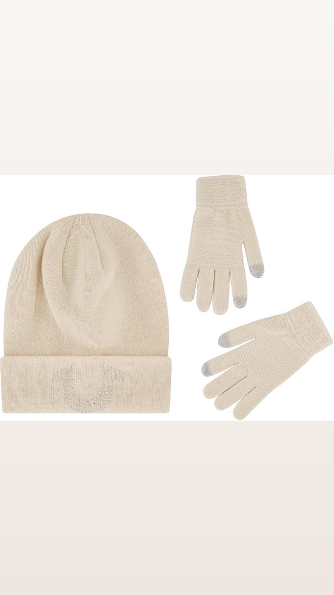 True Religion Beige Hat and Gloves Set