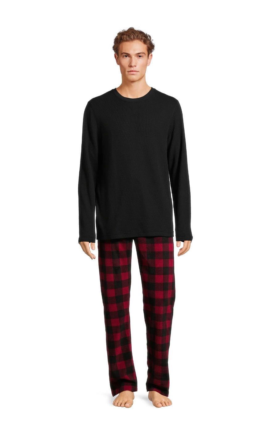 Hanes Men’s Slub Jersey Top and Ultra Soft Flannel Sleep Pants Set, 2-Piece