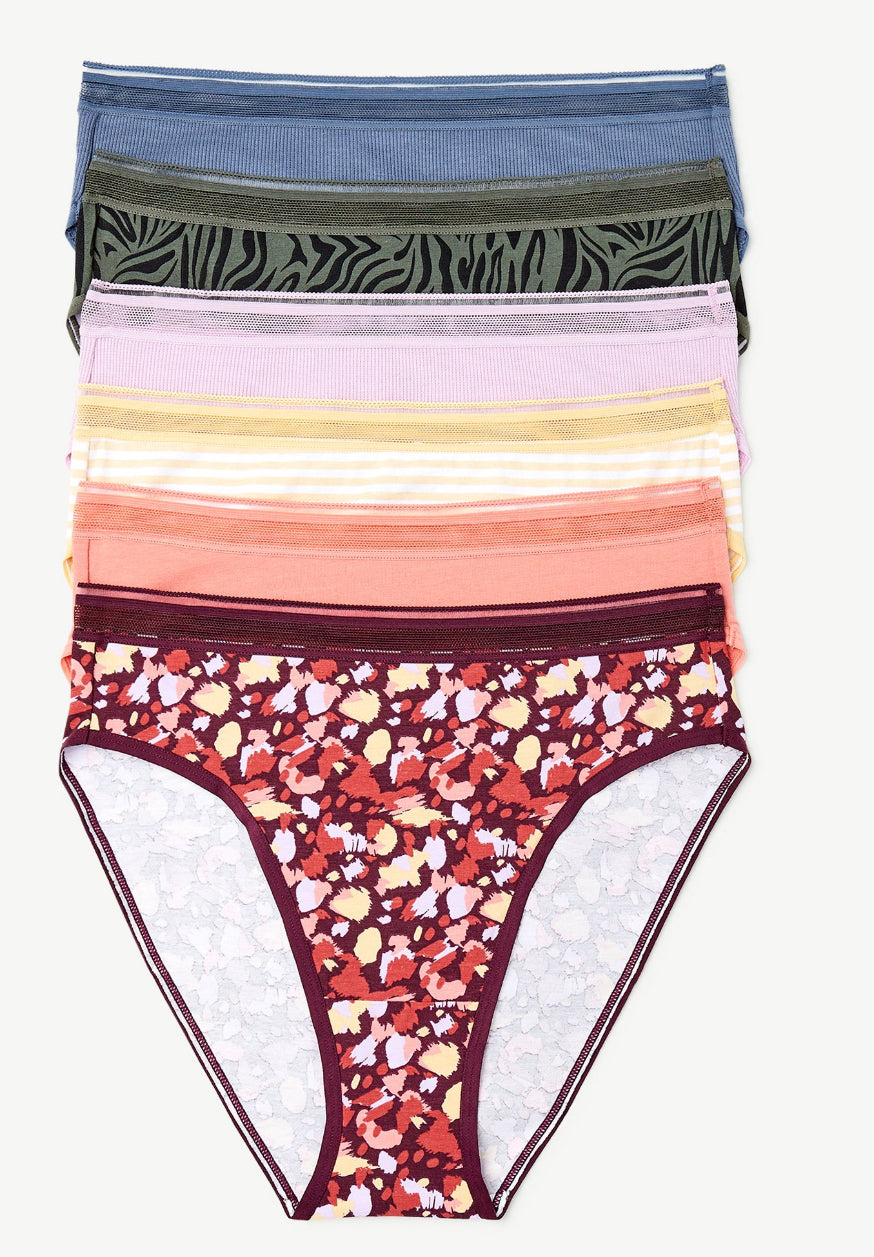 Joyspun Women's Cotton Hi Cut Bikini Panties, 6-Pack