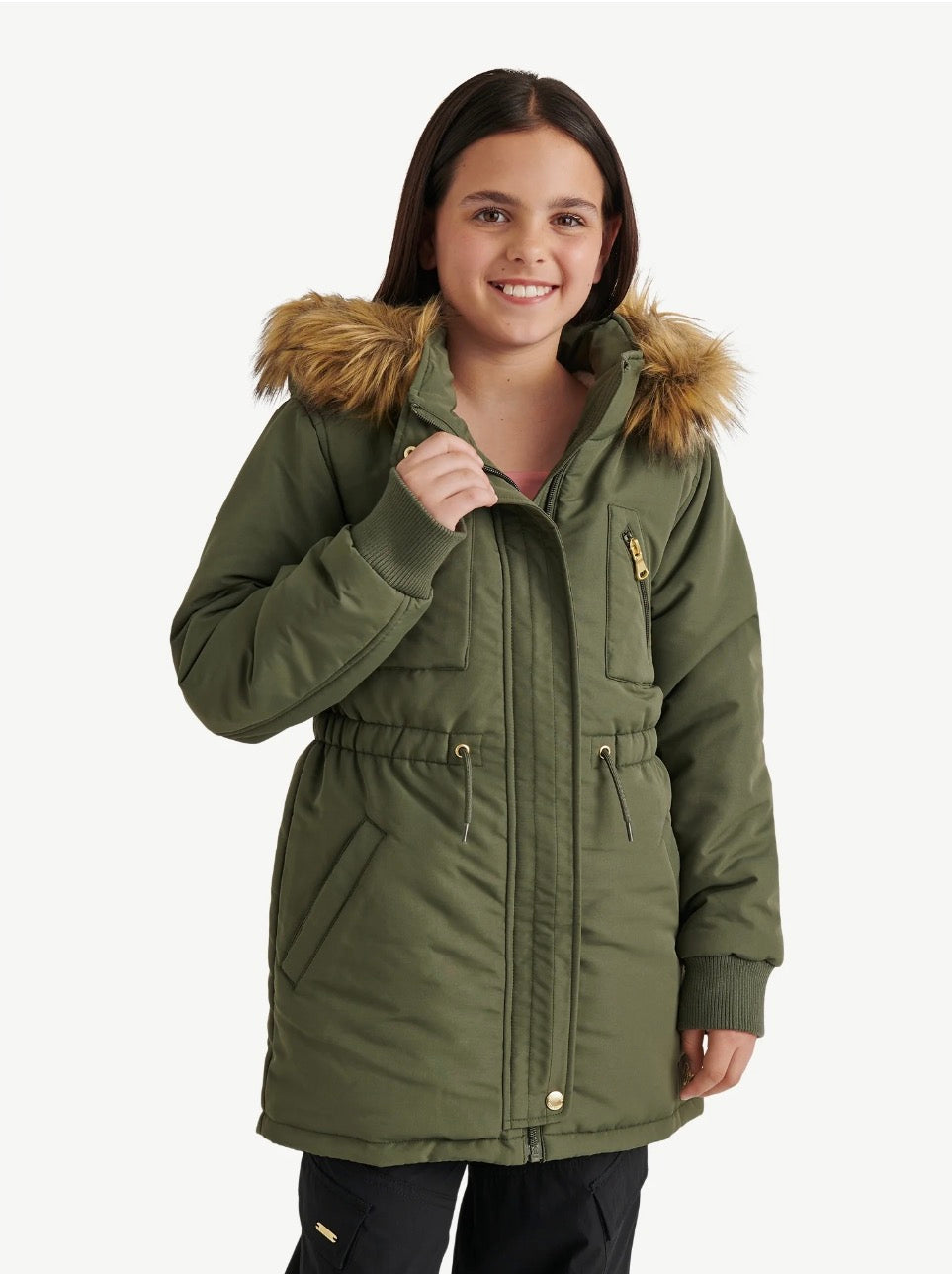 Justice Olive Green Fur Inside Jacket