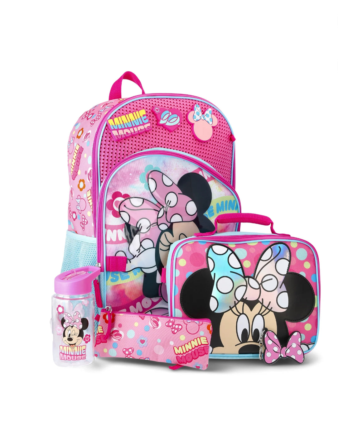 Disney Minnie Mouse Girls Customizable Charm 17" 6-Piece Backpack Set, Pink