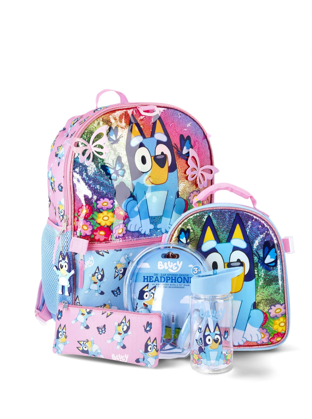 Bluey Boys and Girls 17" 6-Piece Backpack Set with Headphones, Pink
