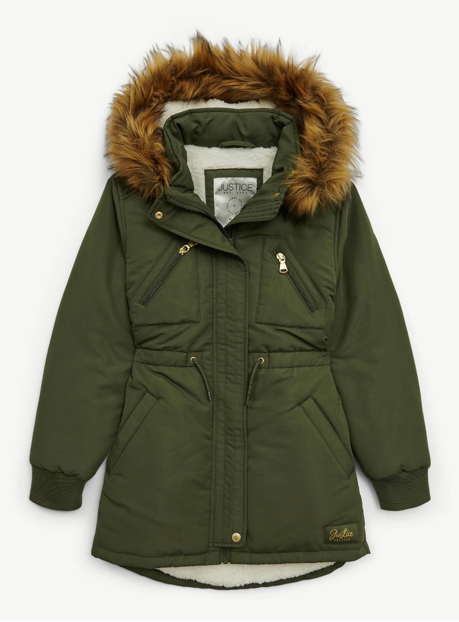 Justice Olive Green Fur Inside Jacket
