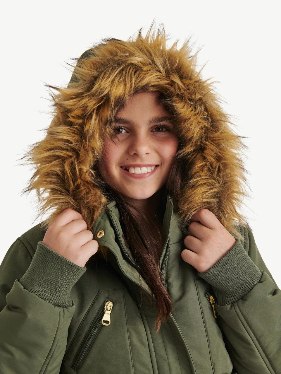 Justice Olive Green Fur Inside Jacket
