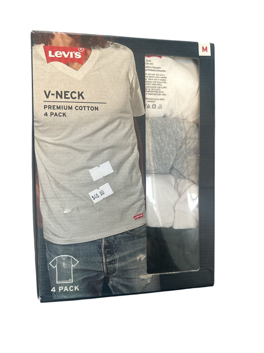 Levi's Mens Undershirts T-Shirts for Men 4 Pack, V-neck 2 White/1 Black/1 Grey, M