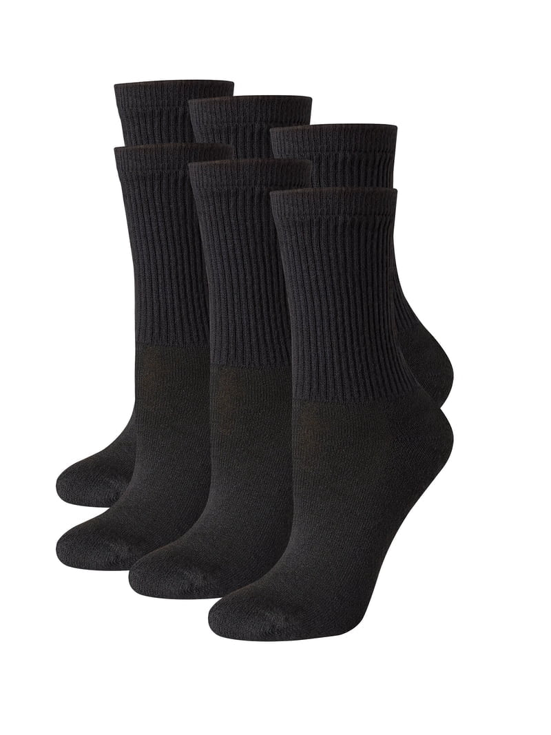Hanes Women's Crew Socks, Moisture-Wicking, 6-Pairs Black