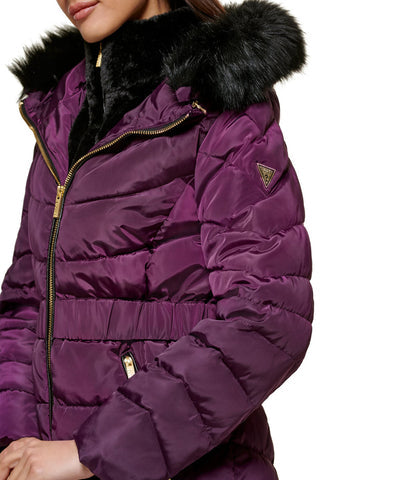 GUESS Faux Fur Trim Puffer Jacket 2 Eggplant