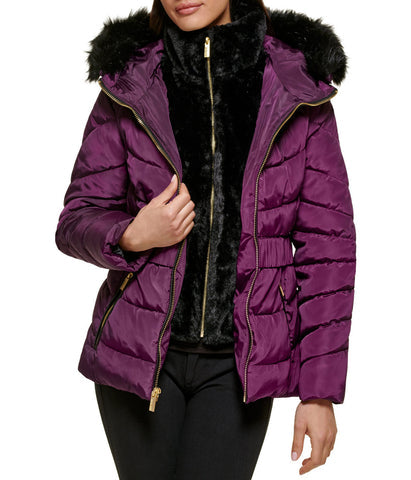 GUESS Faux Fur Trim Puffer Jacket 2 Eggplant