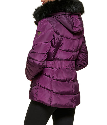 GUESS Faux Fur Trim Puffer Jacket 2 Eggplant