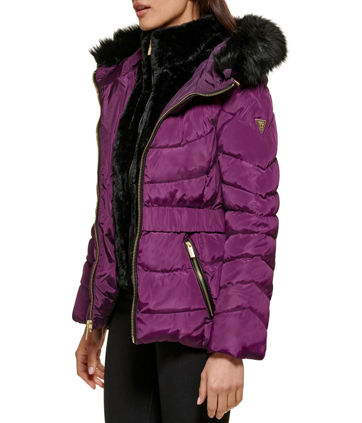 GUESS Faux Fur Trim Puffer Jacket 2 Eggplant