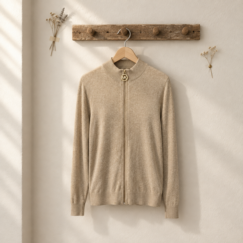 Michael Kors Zip Up Beige Sweater
