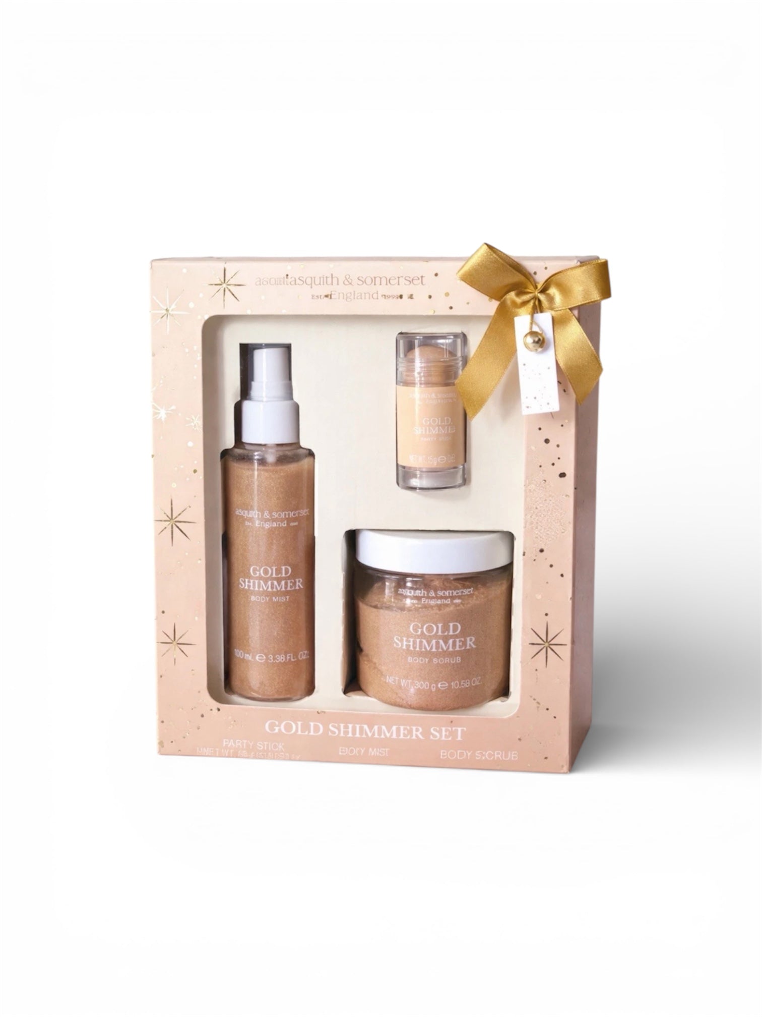 Asquith & Somerset Gold Shimmer Gift Set Body Mist Scrub Party Stick