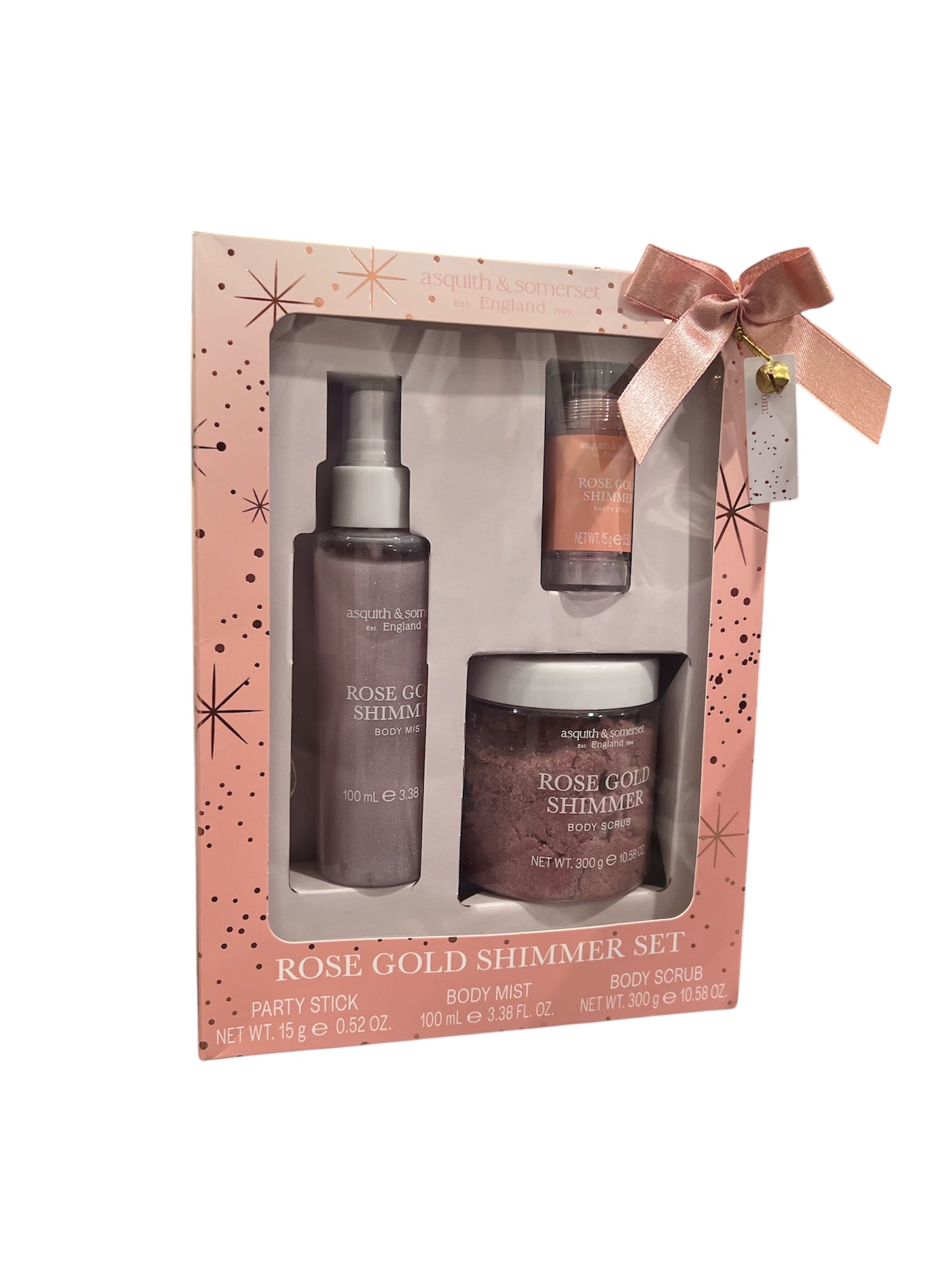 Asquith & Somerset Rose Gold Shimmer Gift Set Body Mist Scrub Party Stick