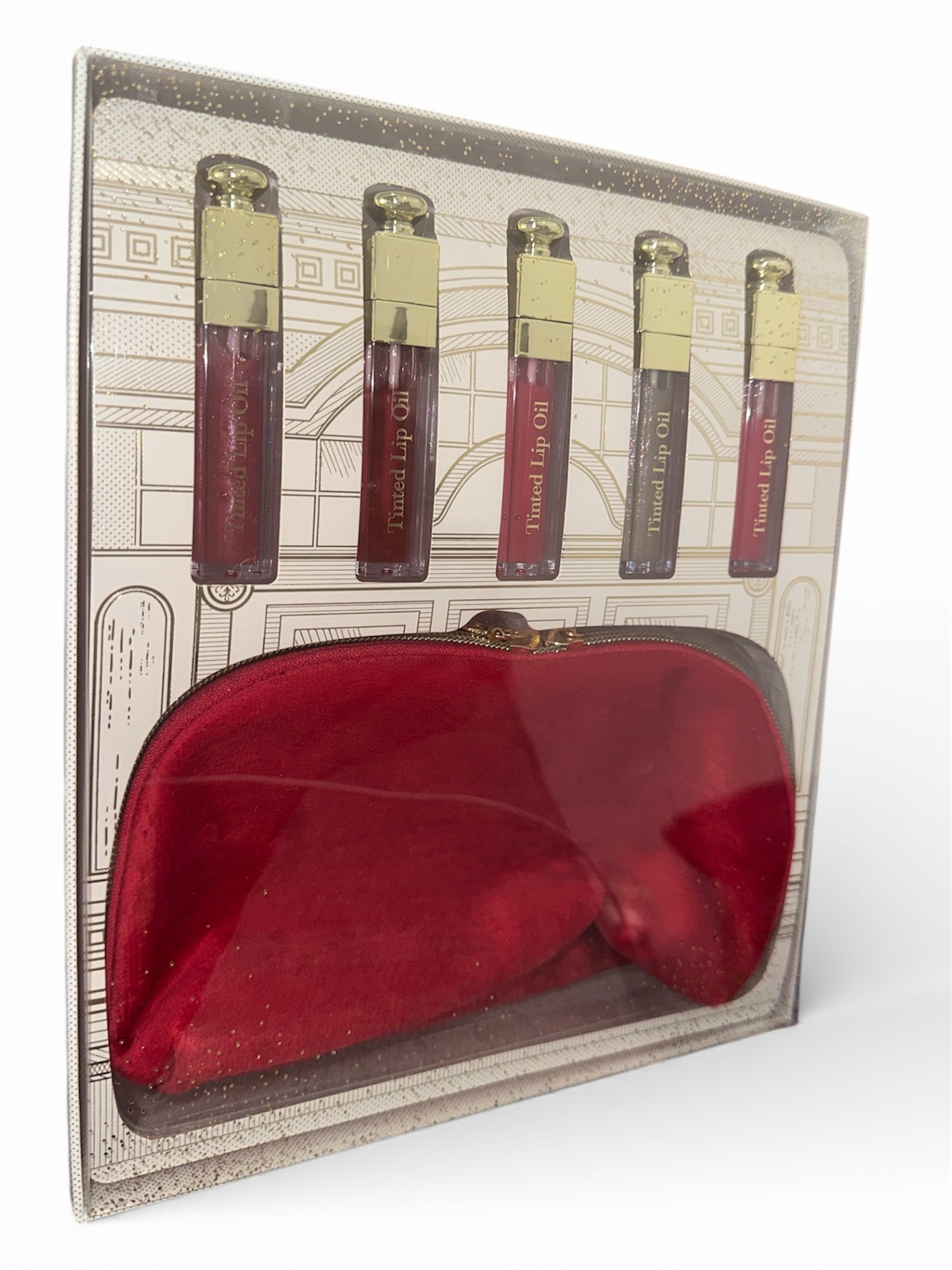 5 Tinted Lip Oils with Velvet Cosmetic Bag