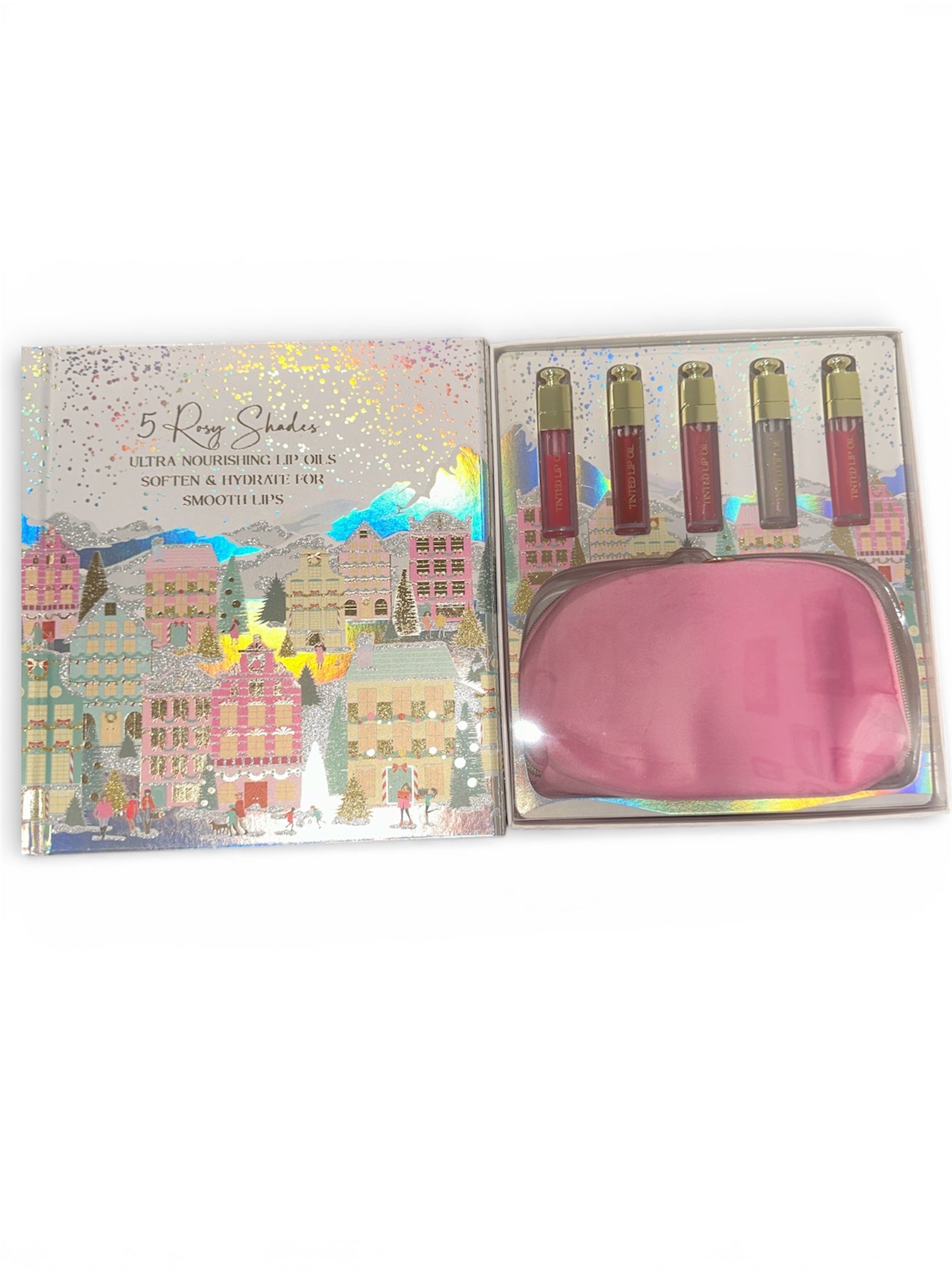 Hicola Hiller New York 5 Tinted Lip Oils with Velvet Cosmetic Bag