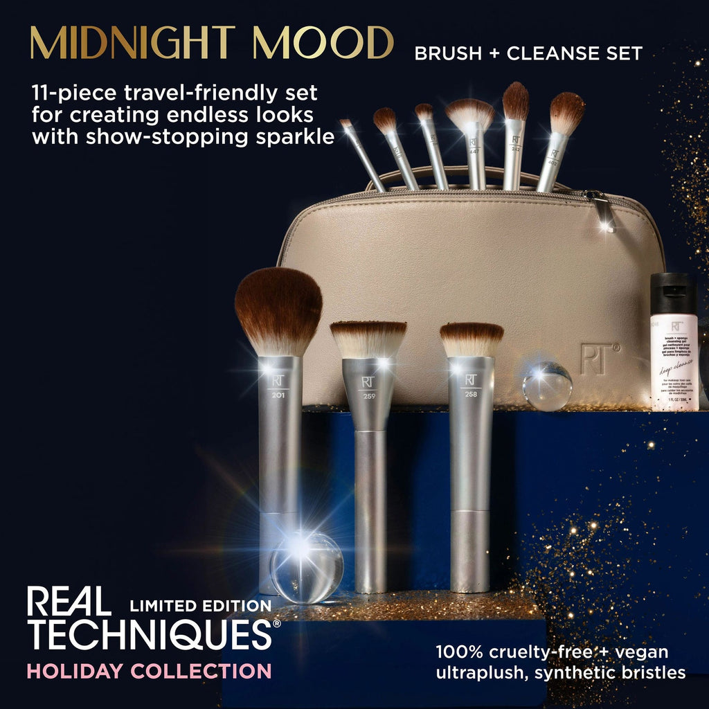 Real Technique Midnight Mood Brush + Cleanse Set 10 Pcs Set