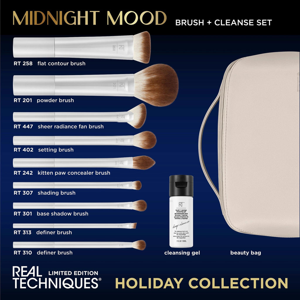 Real Technique Midnight Mood Brush + Cleanse Set 10 Pcs Set