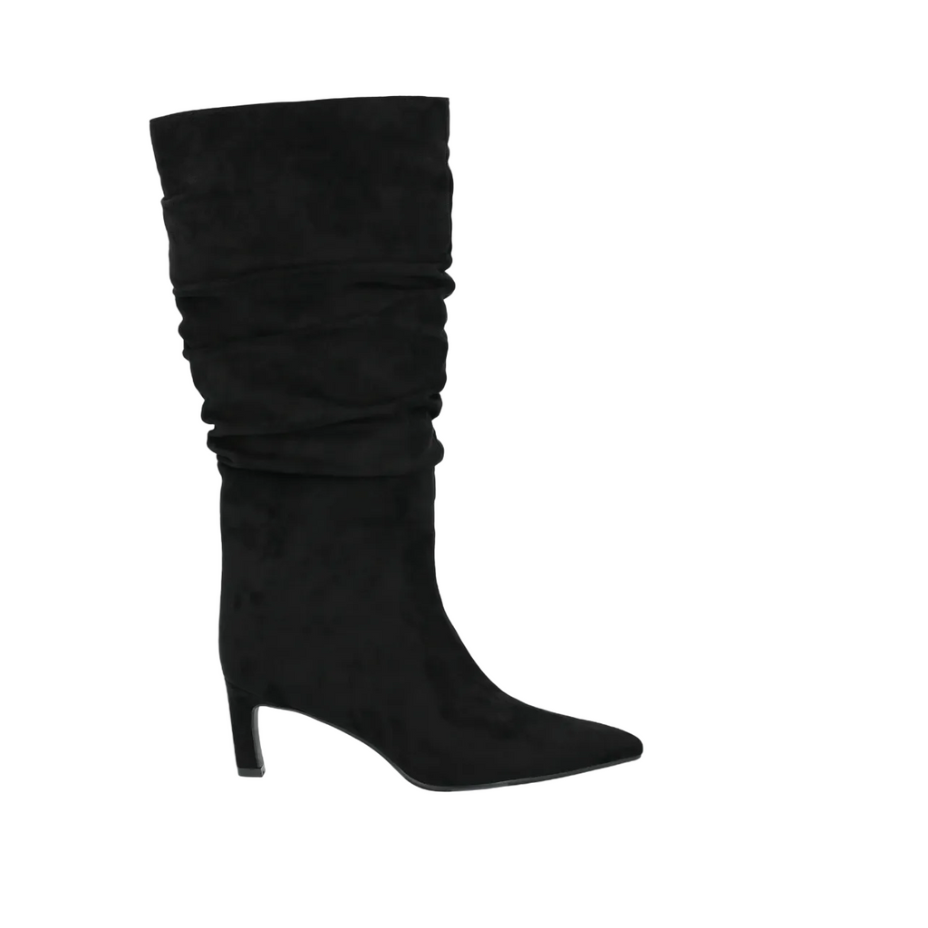 Women's Faux Suede Slouch Boots with Kitten Heels