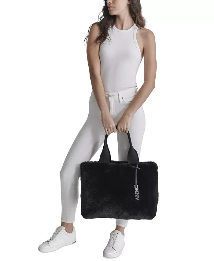 DKNY BLACK FUR TOTE  BAG LARGE