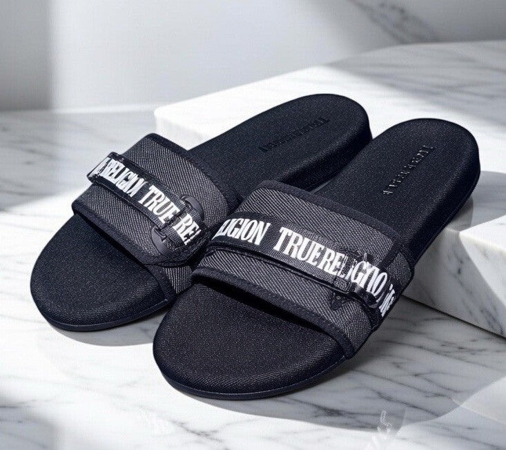 True Religion Black Denim Slipper