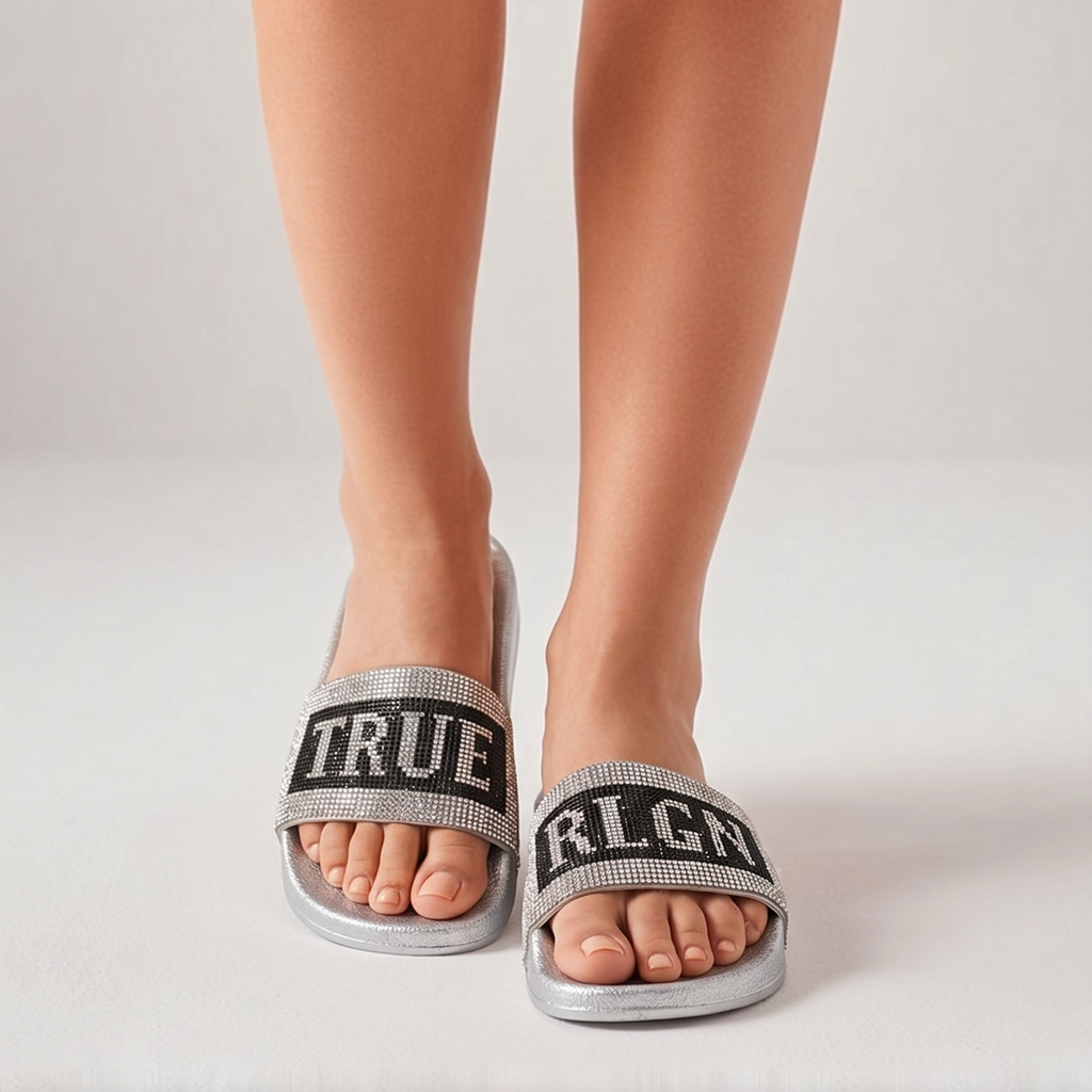 True Religion Silver Slides