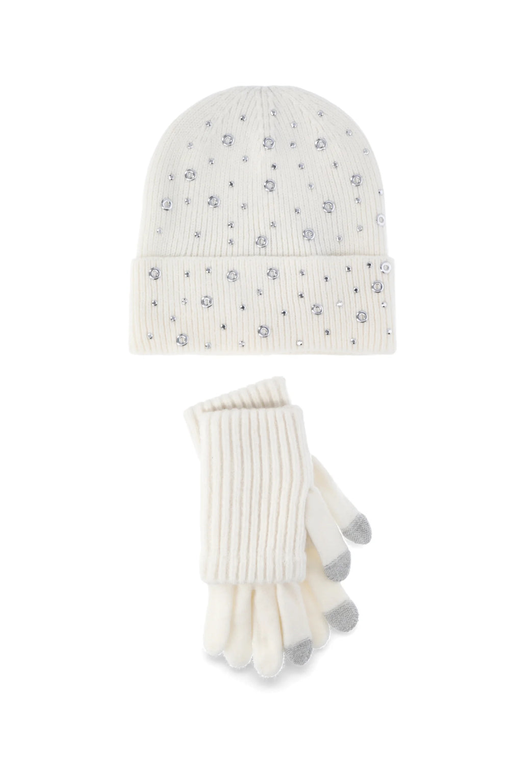 Madden NYC Women's Beanie and Winter Glove 2-Piece Set, White
