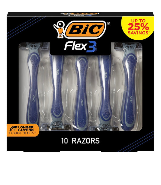 BIC Men's disposable Razors with 3 Blades, 10 Piece Kit