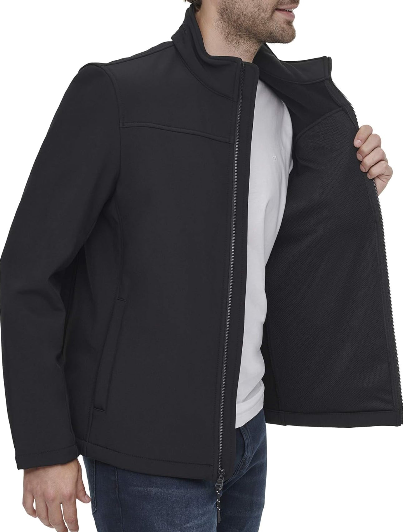 Calvin Klein Men's Water Resistant, Windbreaker Jackets for Men (Standard and Big and Tall), Deep Black, Small