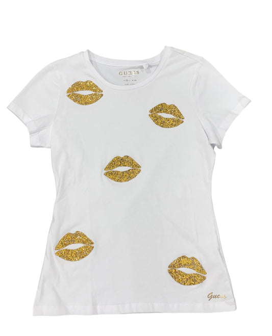 Guess Sequin Lips Gold Shirt