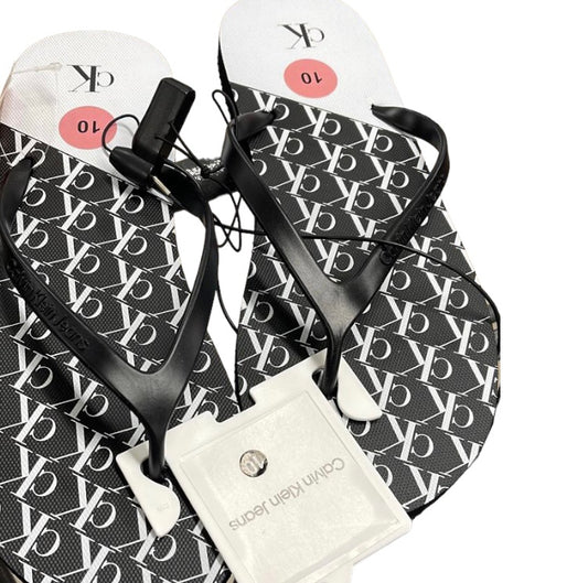 Calvin Klein White and Black Flip Flops