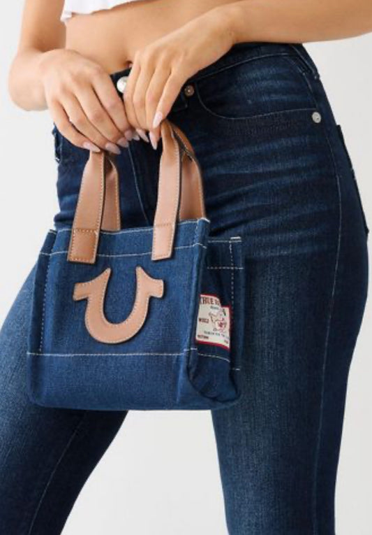 TRUE RELIGION LOGO DENIM MINI TOTE