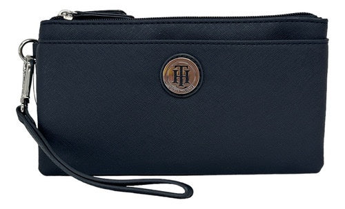 TOMMY HILFIGER BLACK DOUBLE ZIPPER WALLET