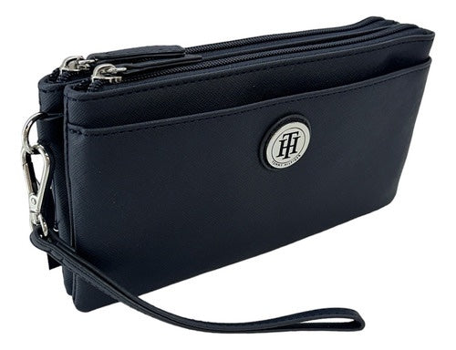 TOMMY HILFIGER BLACK DOUBLE ZIPPER WALLET