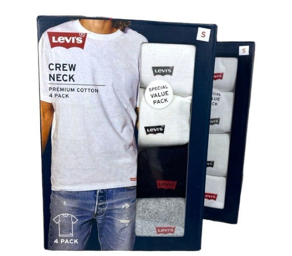 Men’s Levi's 4-Pack Crew Neck 100% Premium Cotton (White, Black, Grey) T-Shirts